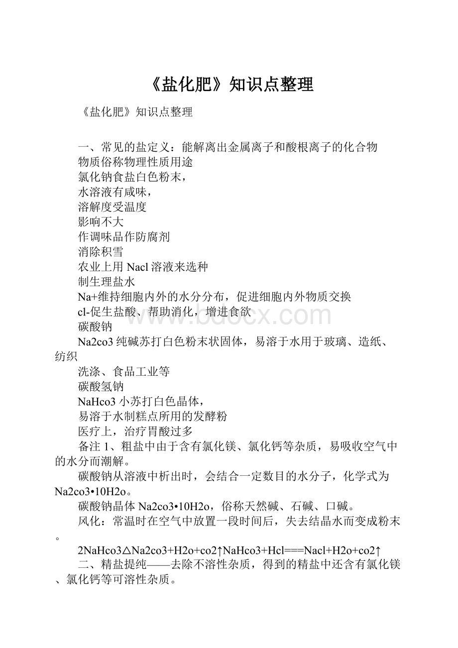 《盐化肥》知识点整理Word文档下载推荐.docx