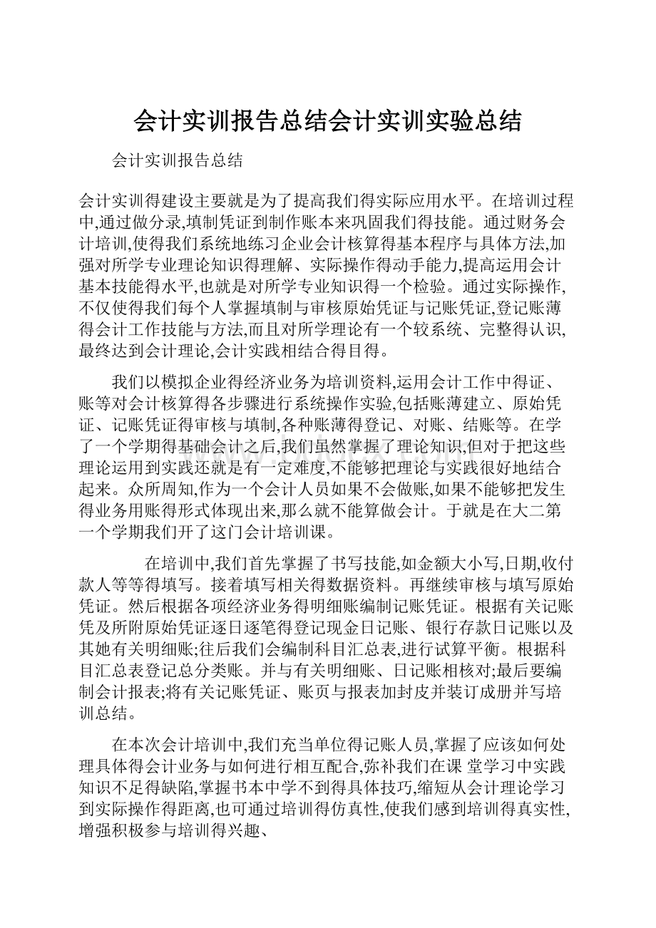 会计实训报告总结会计实训实验总结文档格式.docx_第1页