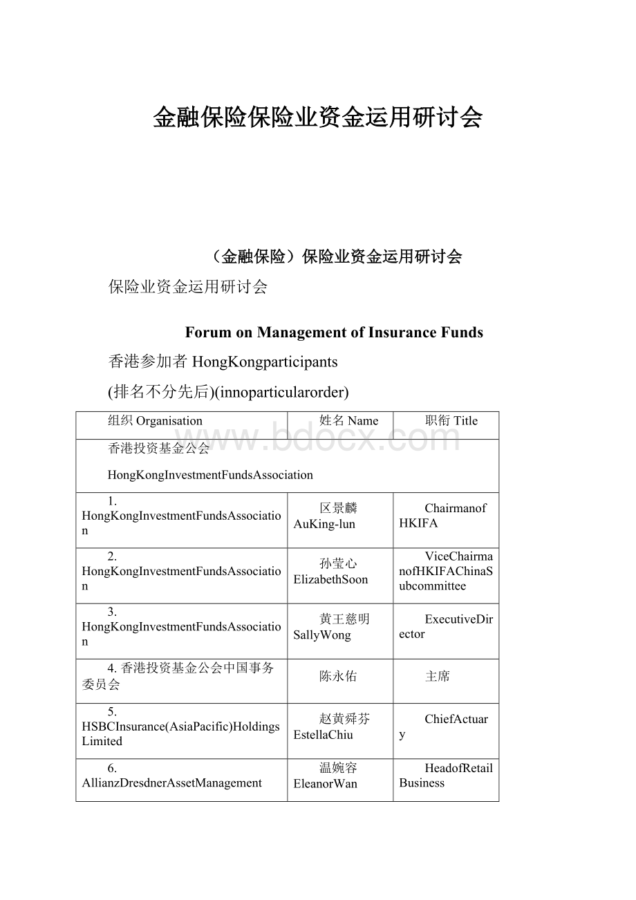 金融保险保险业资金运用研讨会Word文档下载推荐.docx