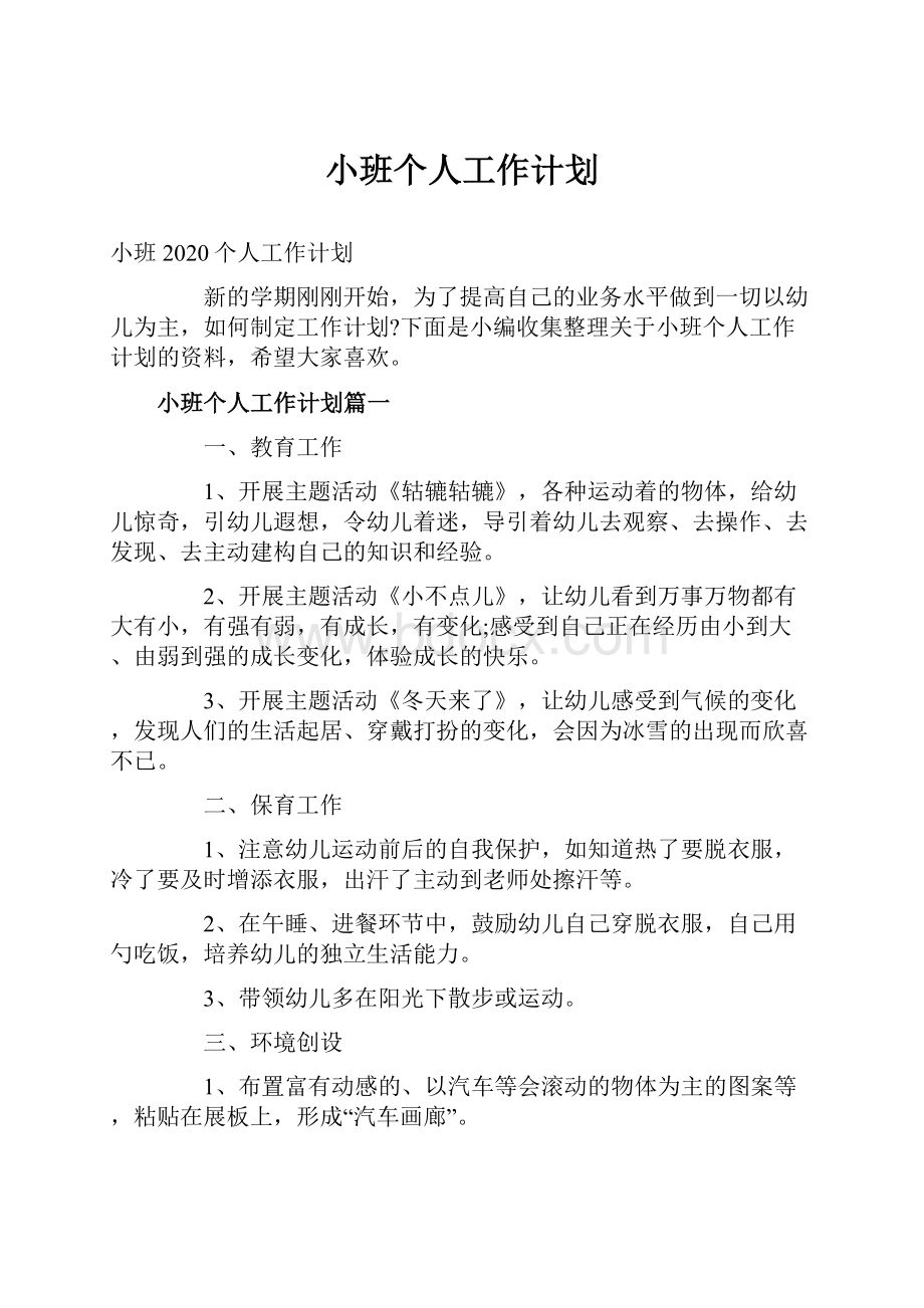 小班个人工作计划文档格式.docx_第1页