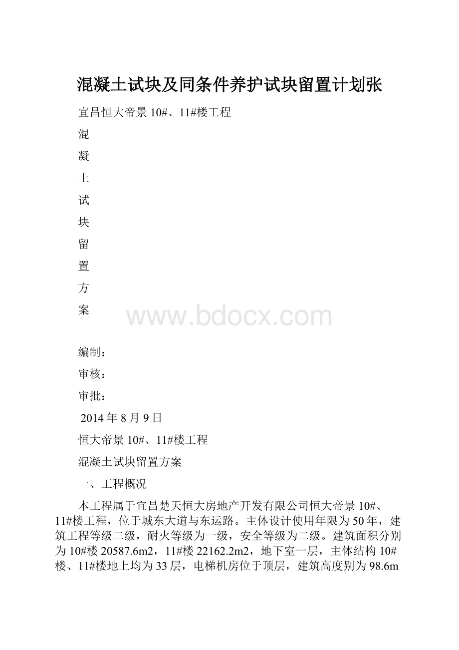 混凝土试块及同条件养护试块留置计划张.docx