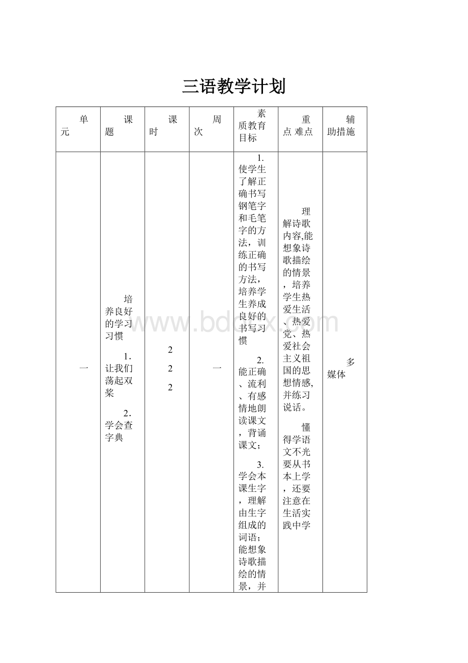 三语教学计划Word文件下载.docx_第1页