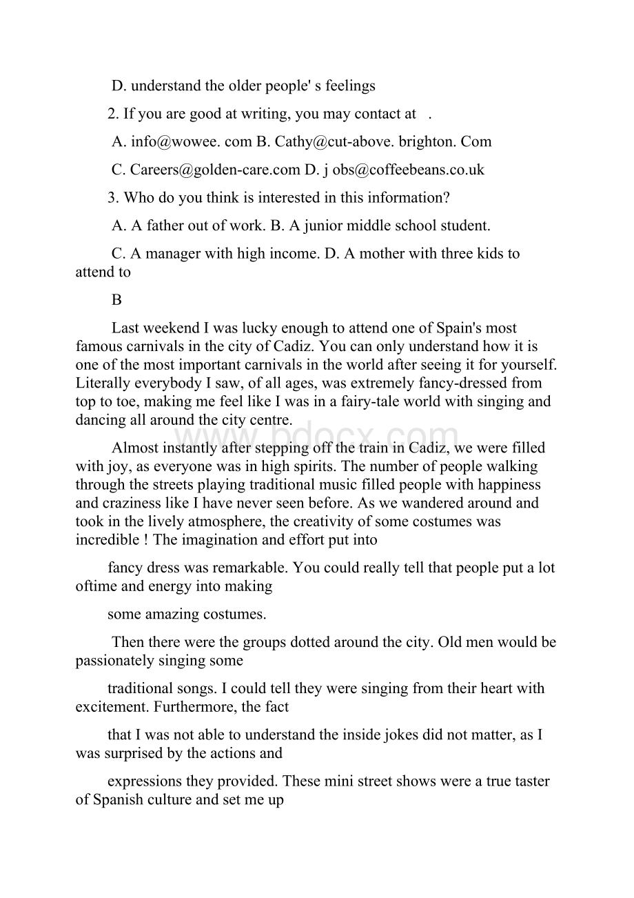 英语贵州省遵义市届高三上学期第二次联考英语试题 含答案.docx_第3页