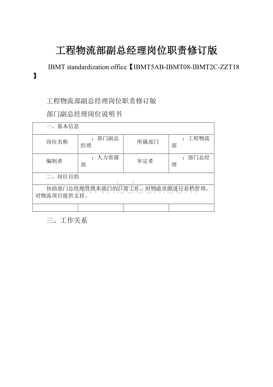 工程物流部副总经理岗位职责修订版Word下载.docx_第1页