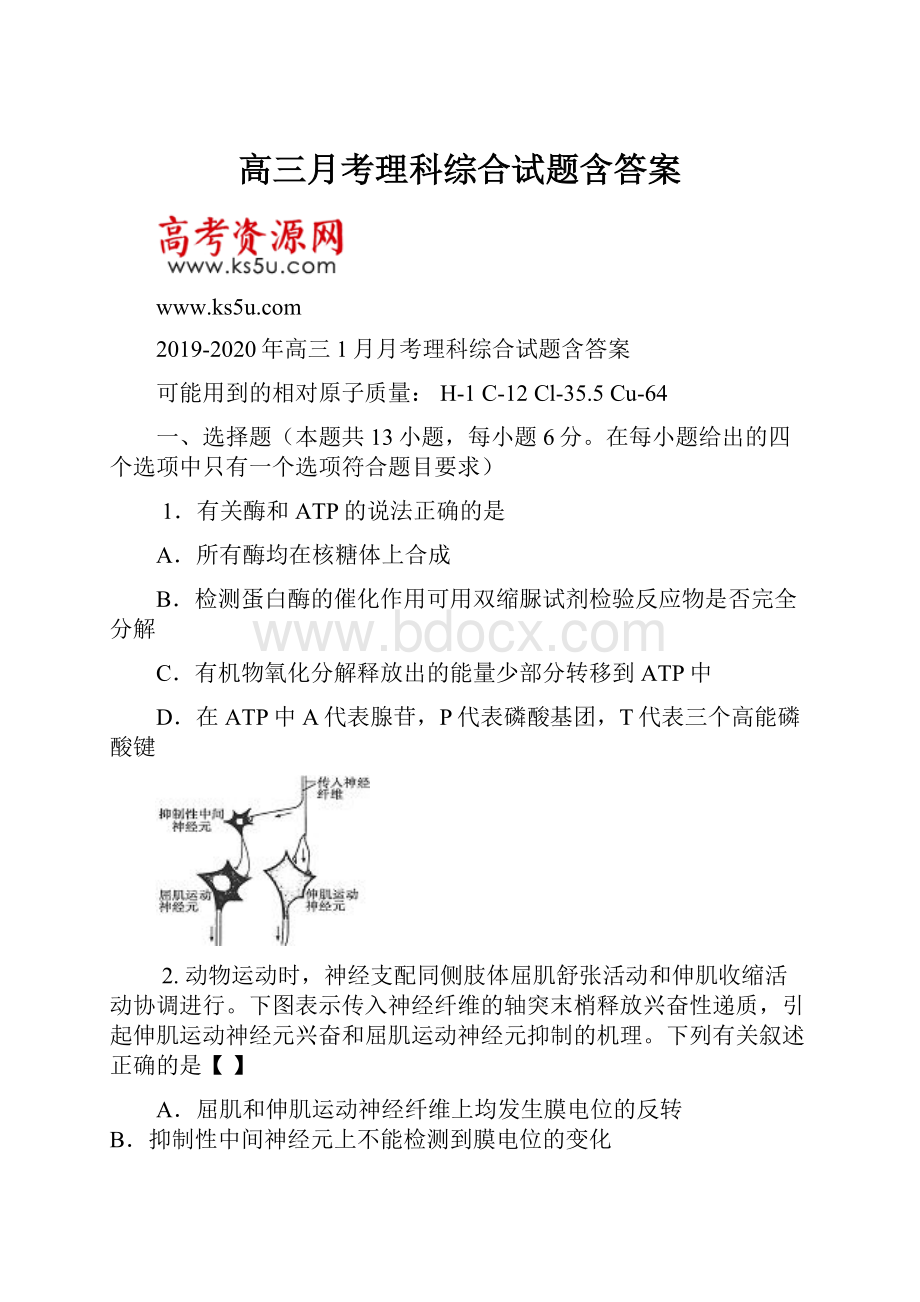 高三月考理科综合试题含答案Word格式.docx_第1页