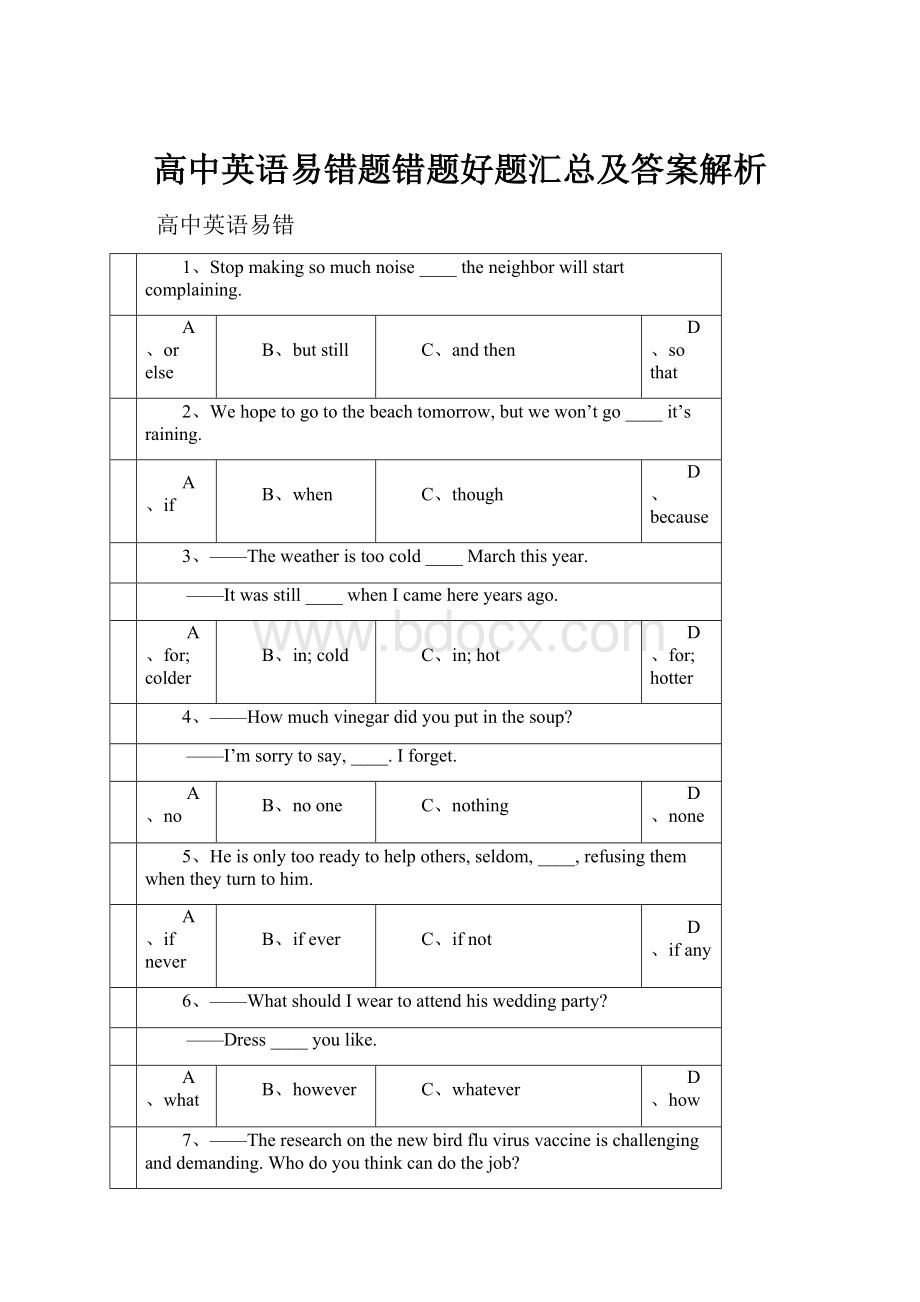 高中英语易错题错题好题汇总及答案解析.docx_第1页