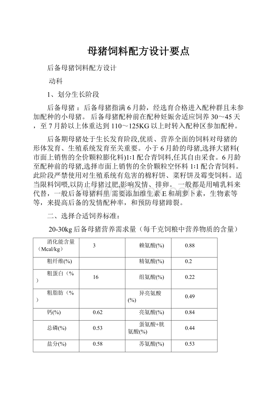 母猪饲料配方设计要点Word格式.docx_第1页