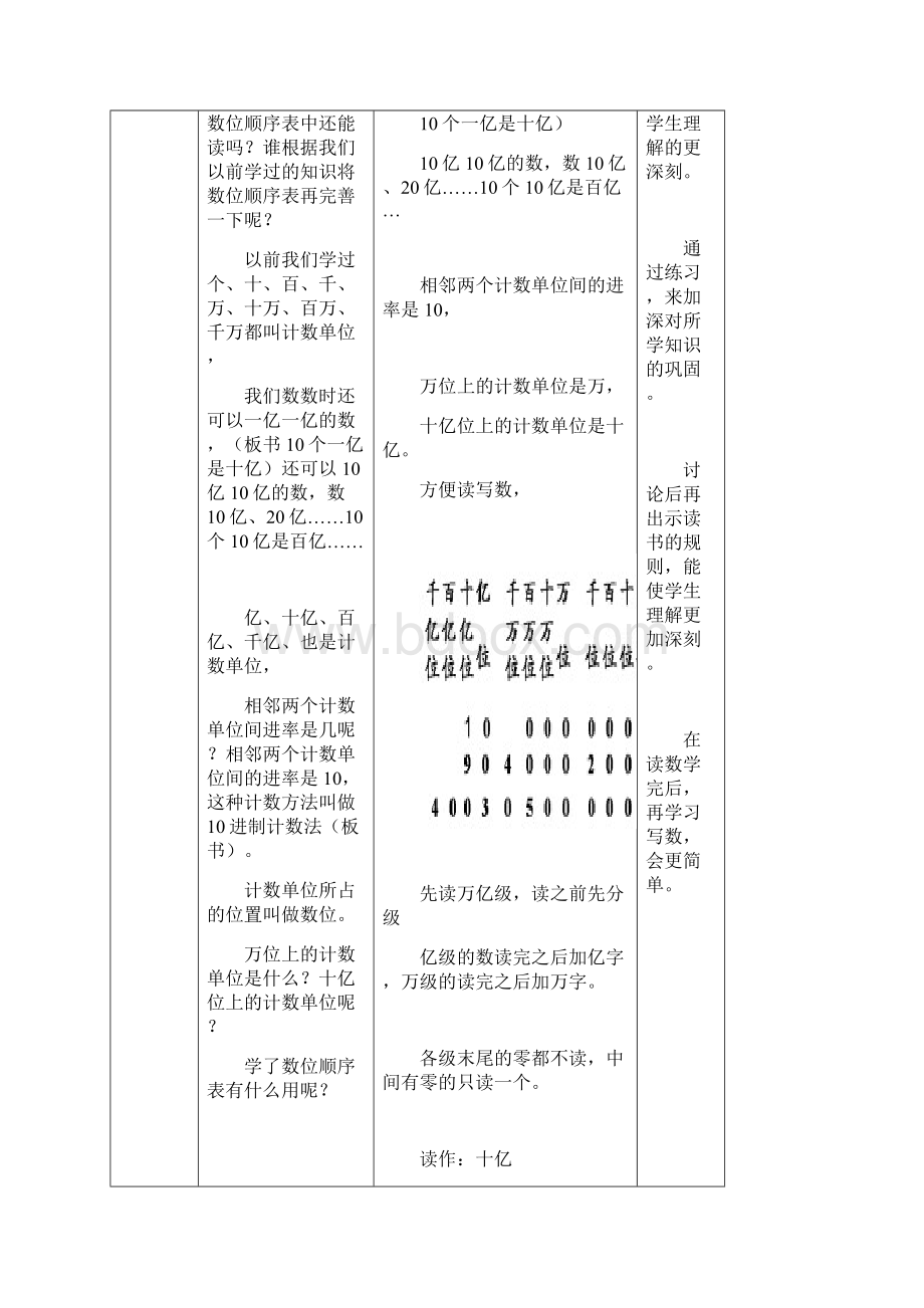 四年级上册数学教案63亿以上的数认识数位表了解十进制记数法亿以上数的读法冀教版.docx_第3页