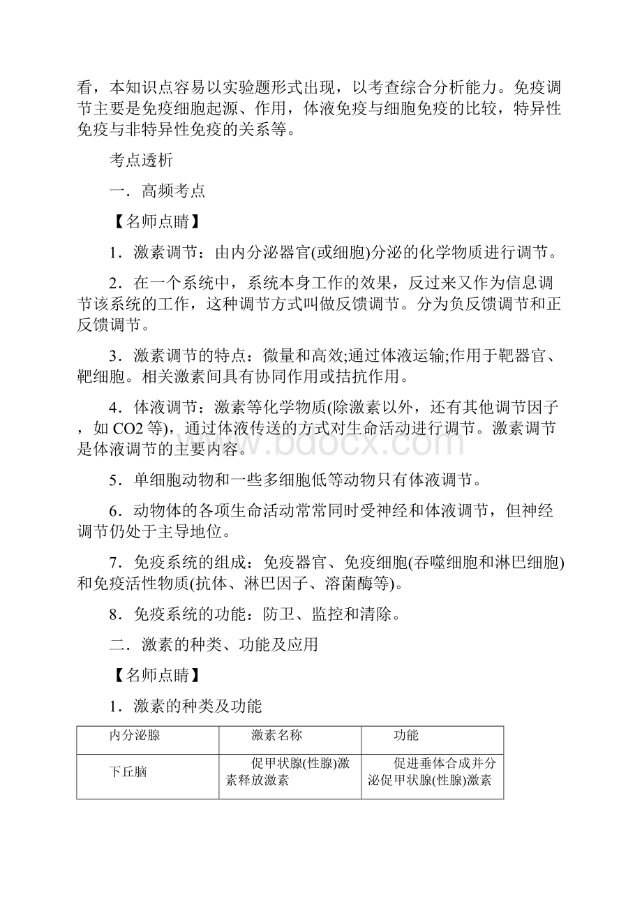 学科王高考专项生物考点梳理专题14人和高等动物的体液调节和免疫调节.docx_第2页