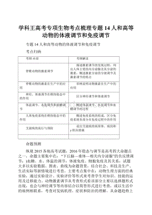 学科王高考专项生物考点梳理专题14人和高等动物的体液调节和免疫调节.docx