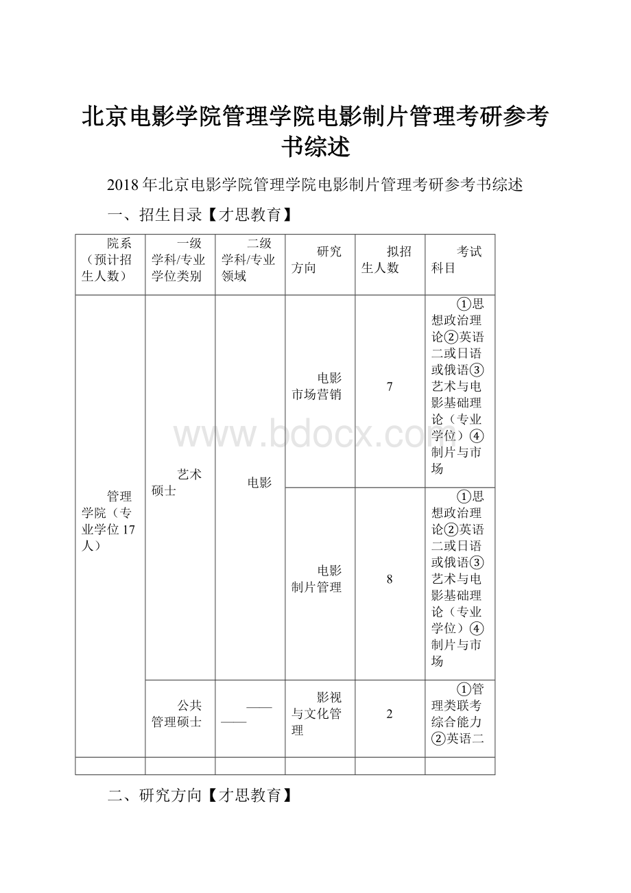 北京电影学院管理学院电影制片管理考研参考书综述.docx_第1页