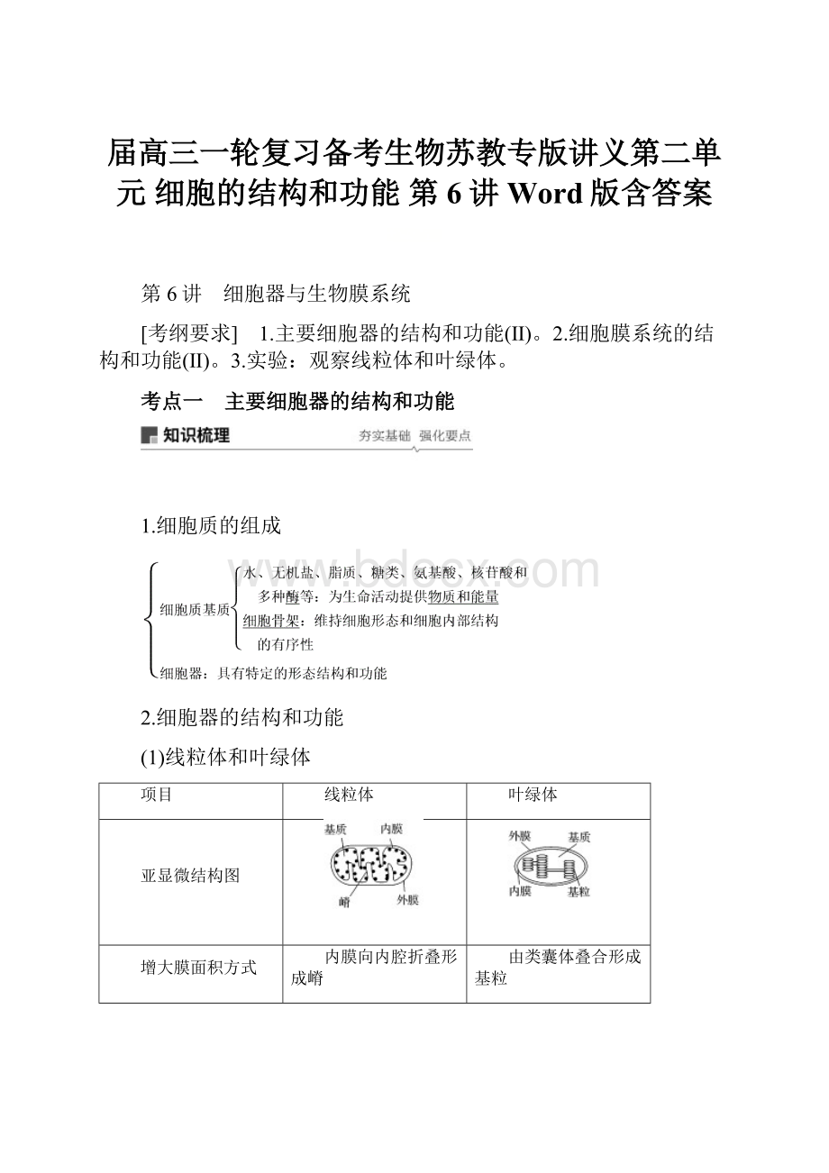 届高三一轮复习备考生物苏教专版讲义第二单元 细胞的结构和功能 第6讲 Word版含答案Word文档下载推荐.docx_第1页