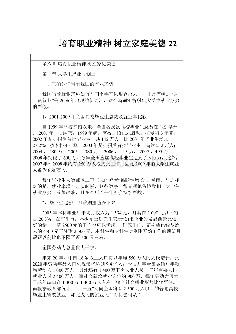 培育职业精神 树立家庭美德22文档格式.docx_第1页