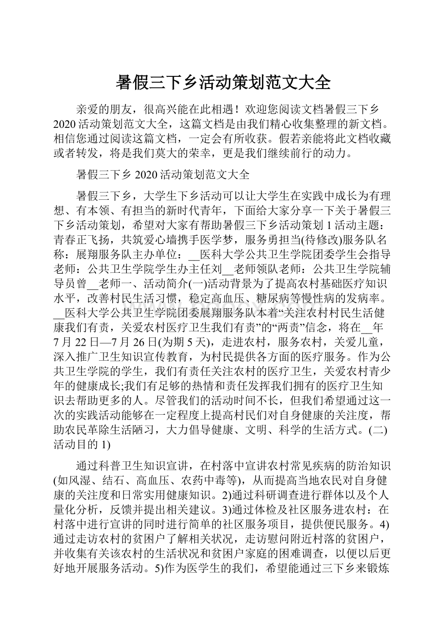 暑假三下乡活动策划范文大全.docx