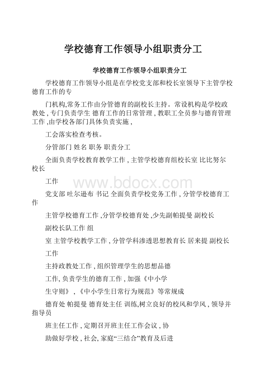 学校德育工作领导小组职责分工.docx_第1页