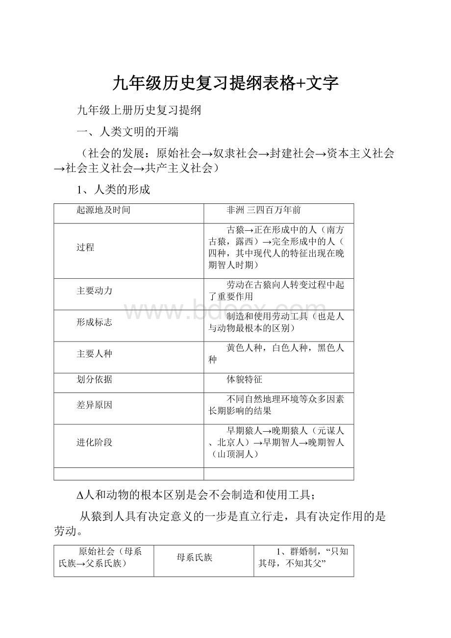 九年级历史复习提纲表格+文字.docx