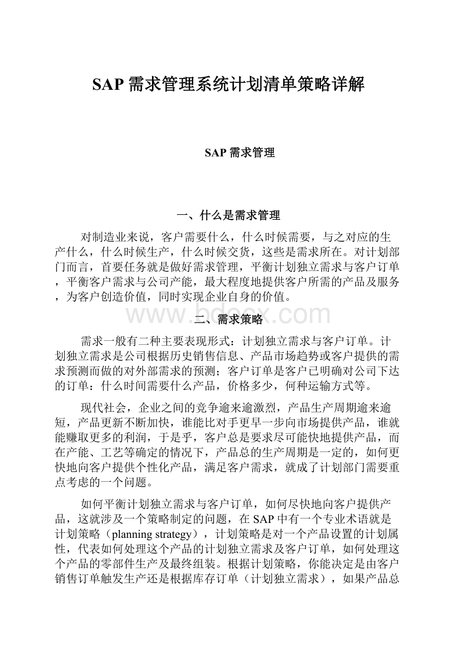 SAP需求管理系统计划清单策略详解Word格式文档下载.docx