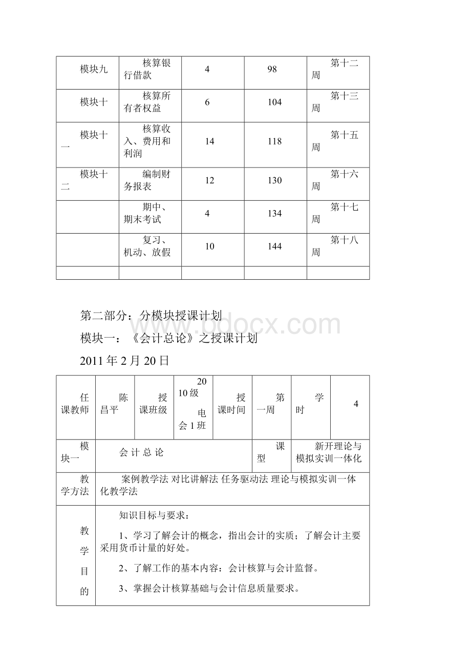 《新编企业财务会计》与《新编企业财务会计实训》之一体化教学和分模块教学授课计划.docx_第2页