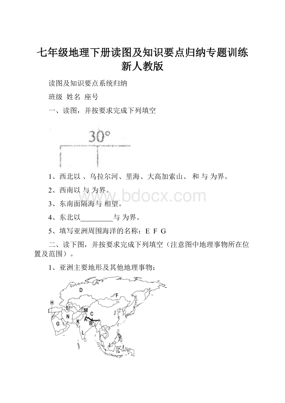 七年级地理下册读图及知识要点归纳专题训练新人教版Word文档下载推荐.docx_第1页