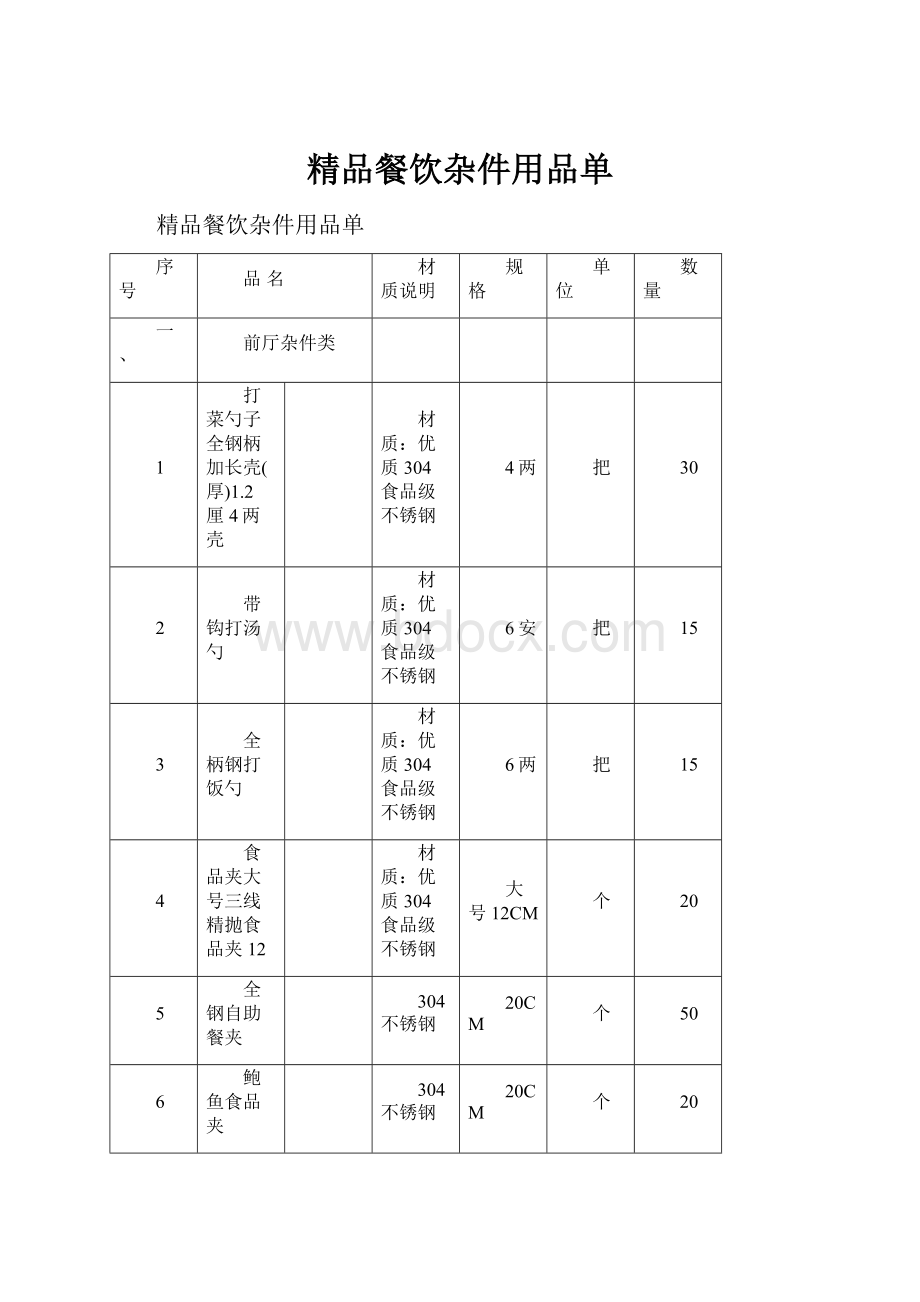 精品餐饮杂件用品单文档格式.docx_第1页