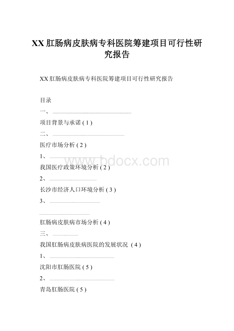 XX肛肠病皮肤病专科医院筹建项目可行性研究报告.docx