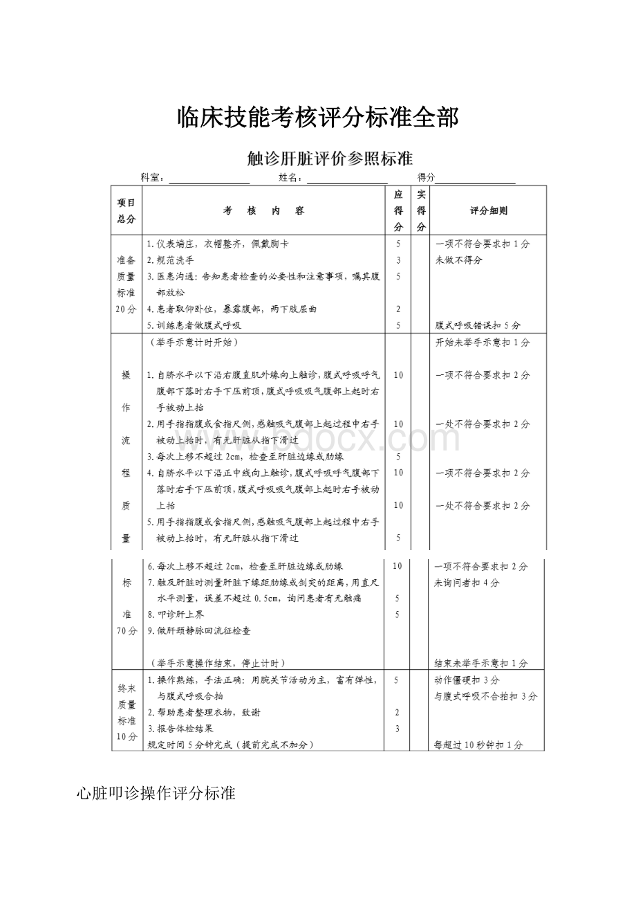 临床技能考核评分标准全部.docx