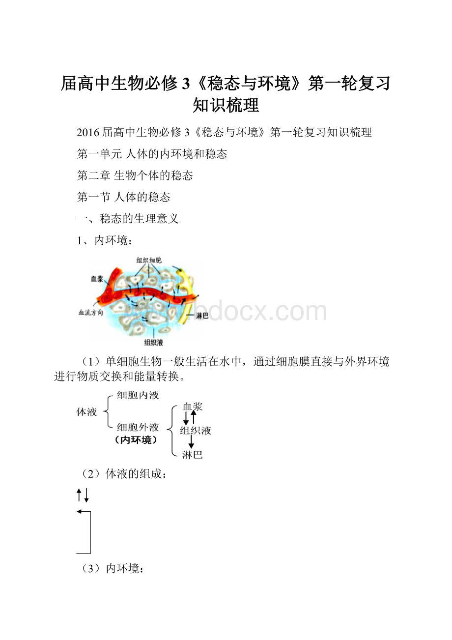 届高中生物必修3《稳态与环境》第一轮复习知识梳理.docx