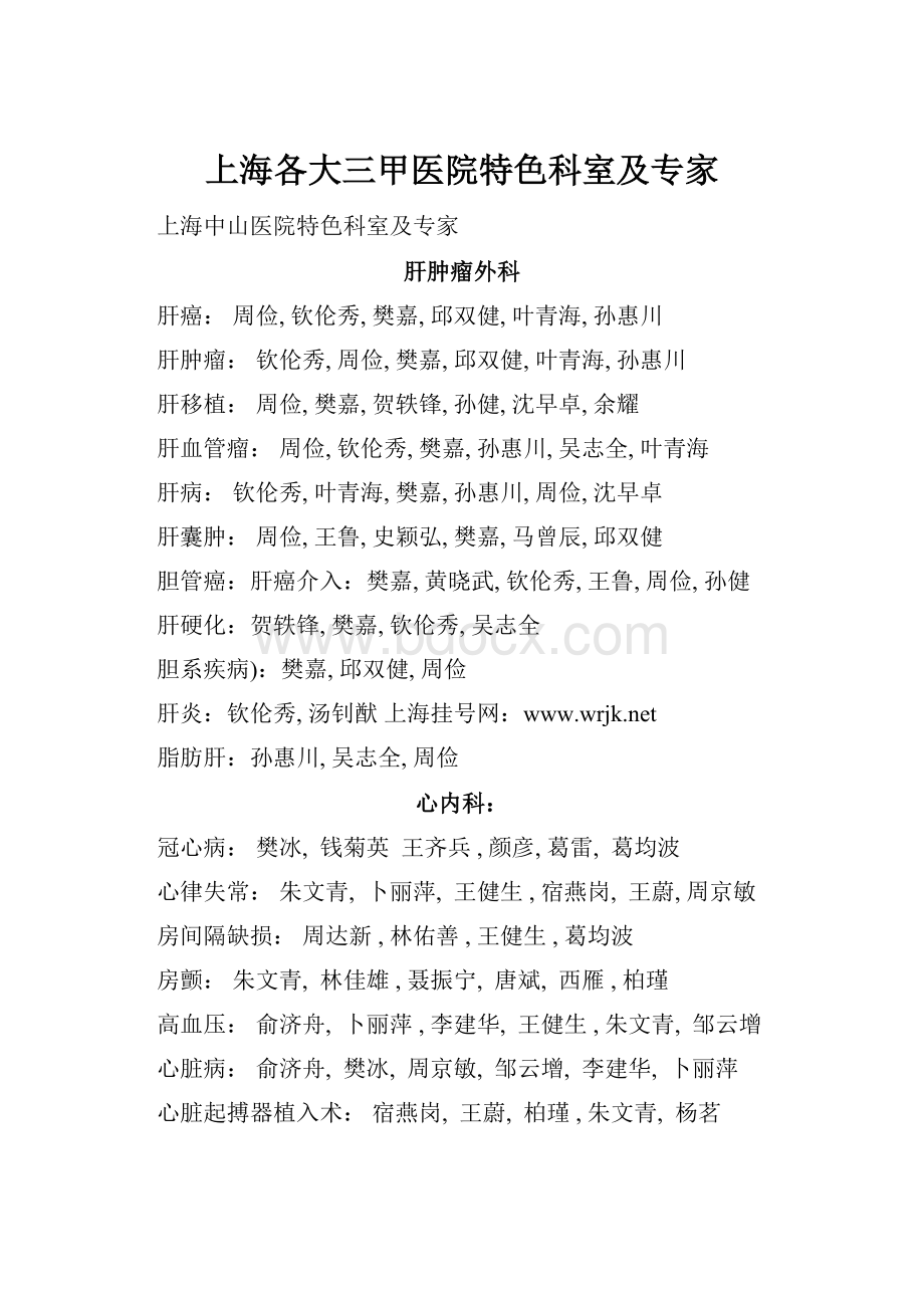 上海各大三甲医院特色科室及专家Word文档下载推荐.docx_第1页