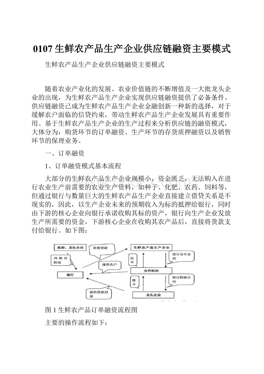 0107生鲜农产品生产企业供应链融资主要模式文档格式.docx_第1页