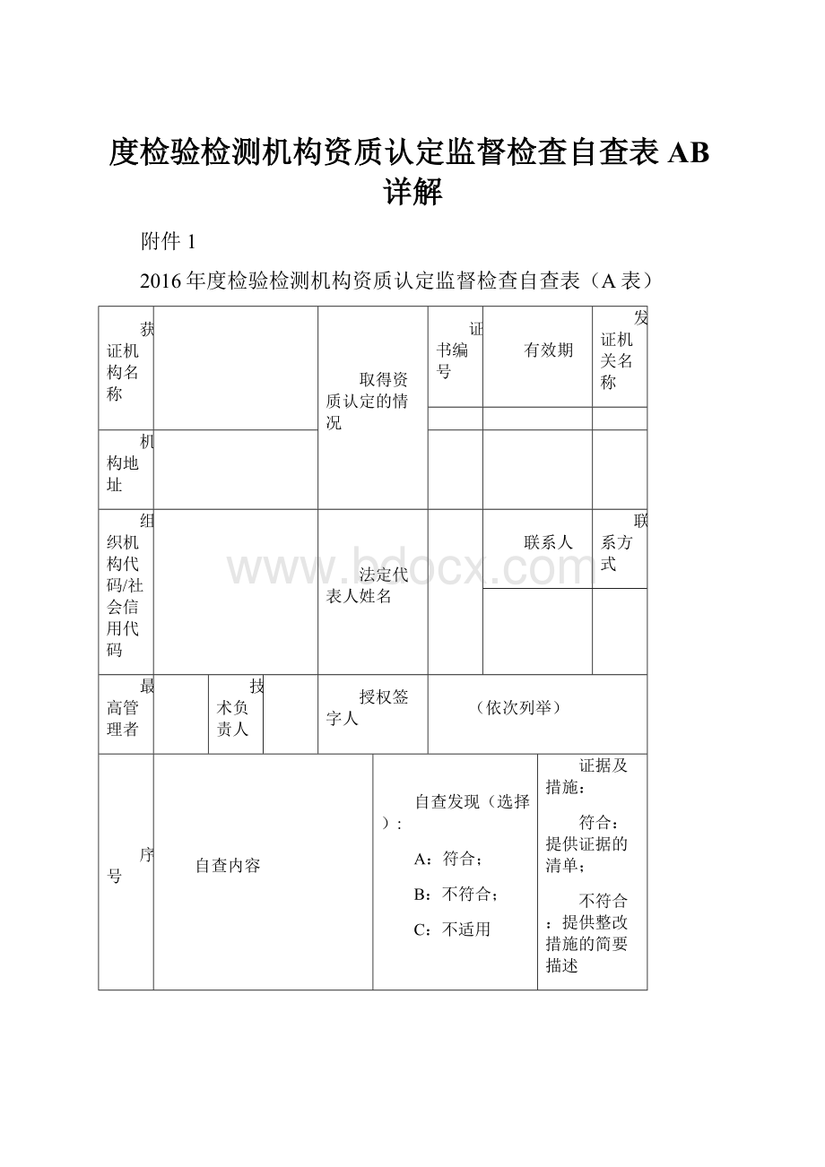 度检验检测机构资质认定监督检查自查表AB详解.docx_第1页