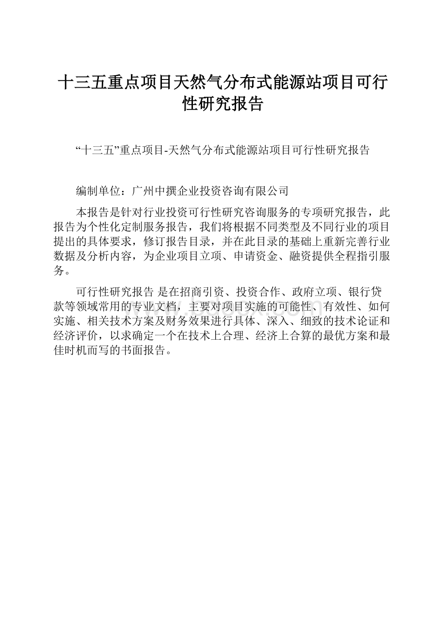 十三五重点项目天然气分布式能源站项目可行性研究报告Word文档格式.docx