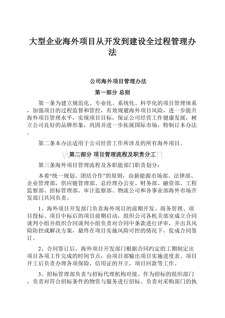 大型企业海外项目从开发到建设全过程管理办法.docx_第1页