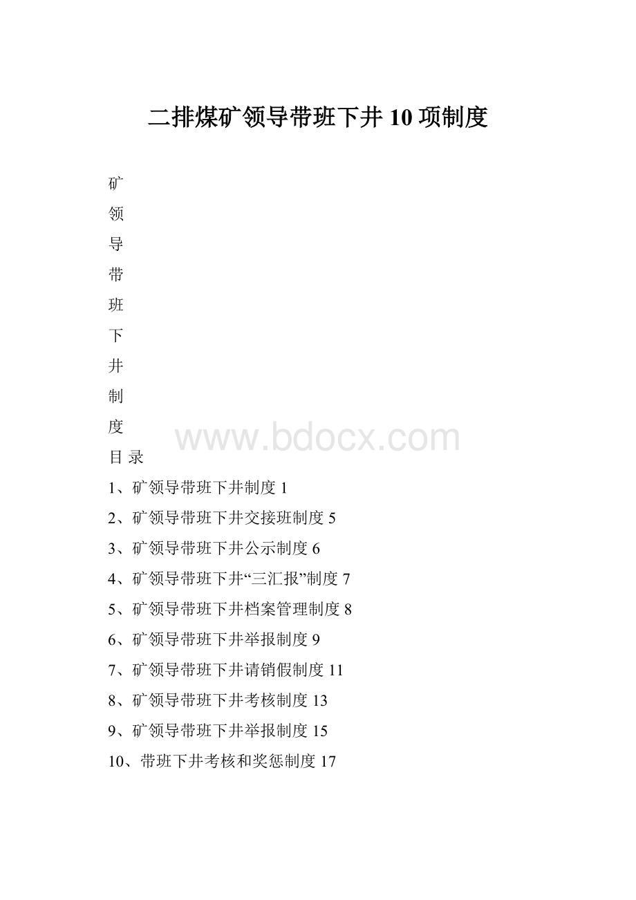 二排煤矿领导带班下井10项制度Word格式.docx