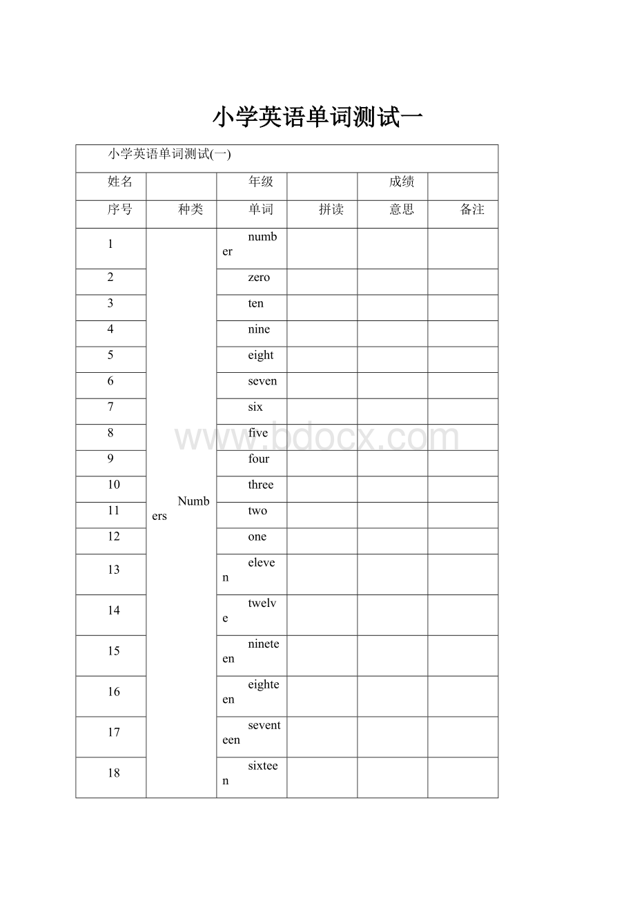 小学英语单词测试一Word文档格式.docx_第1页