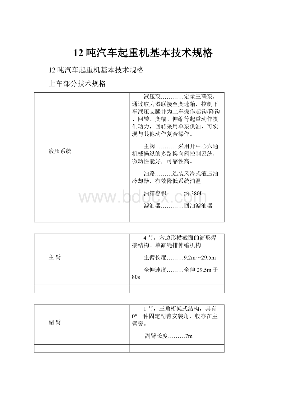 12吨汽车起重机基本技术规格.docx_第1页