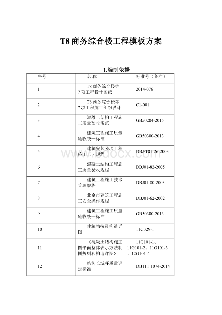 T8商务综合楼工程模板方案Word格式.docx