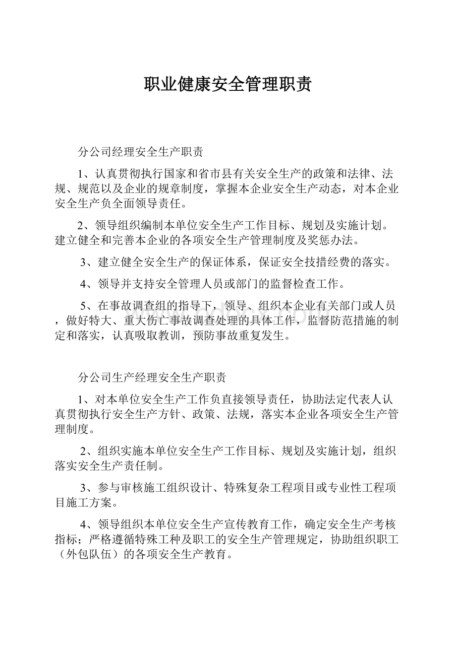 职业健康安全管理职责.docx_第1页