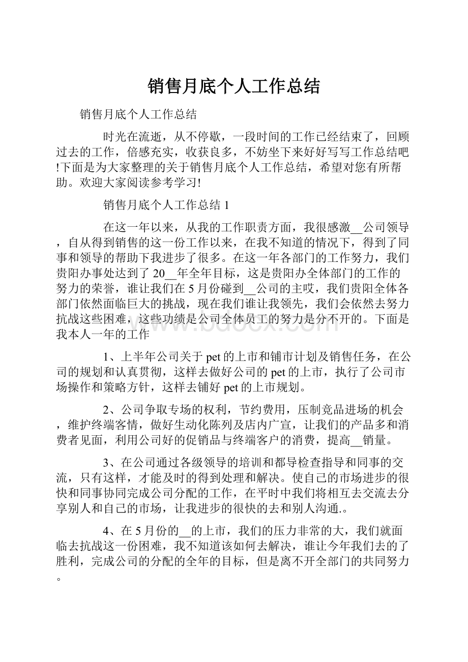 销售月底个人工作总结.docx