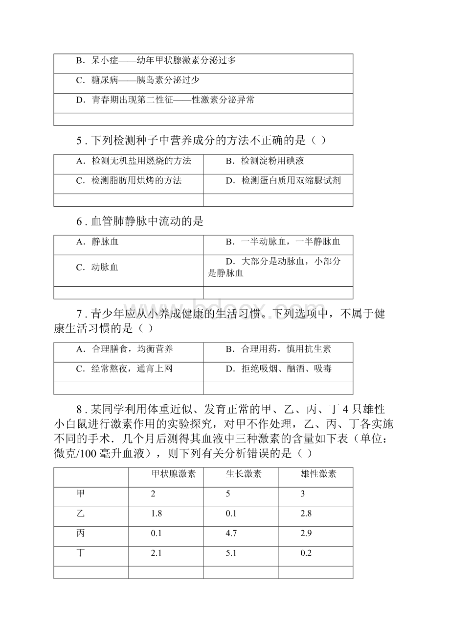 人教版新课程标准七年级下学期期末质量检测生物试题C卷Word下载.docx_第2页