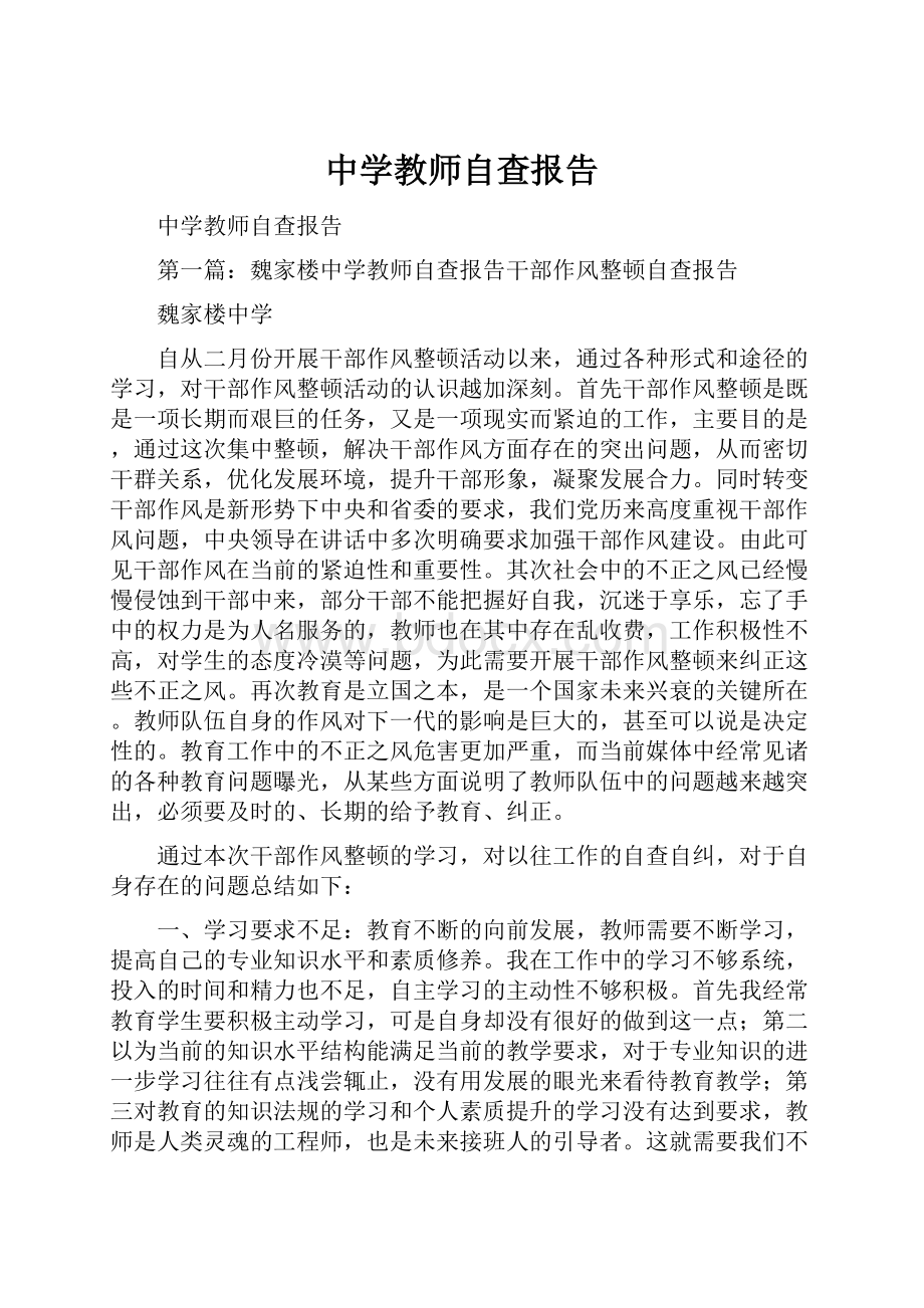 中学教师自查报告文档格式.docx_第1页