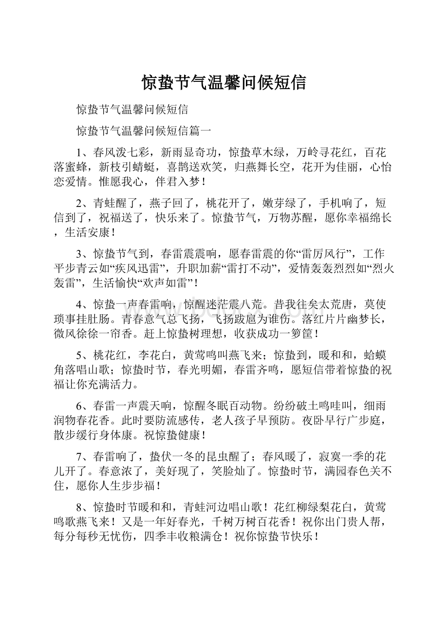 惊蛰节气温馨问候短信Word文件下载.docx