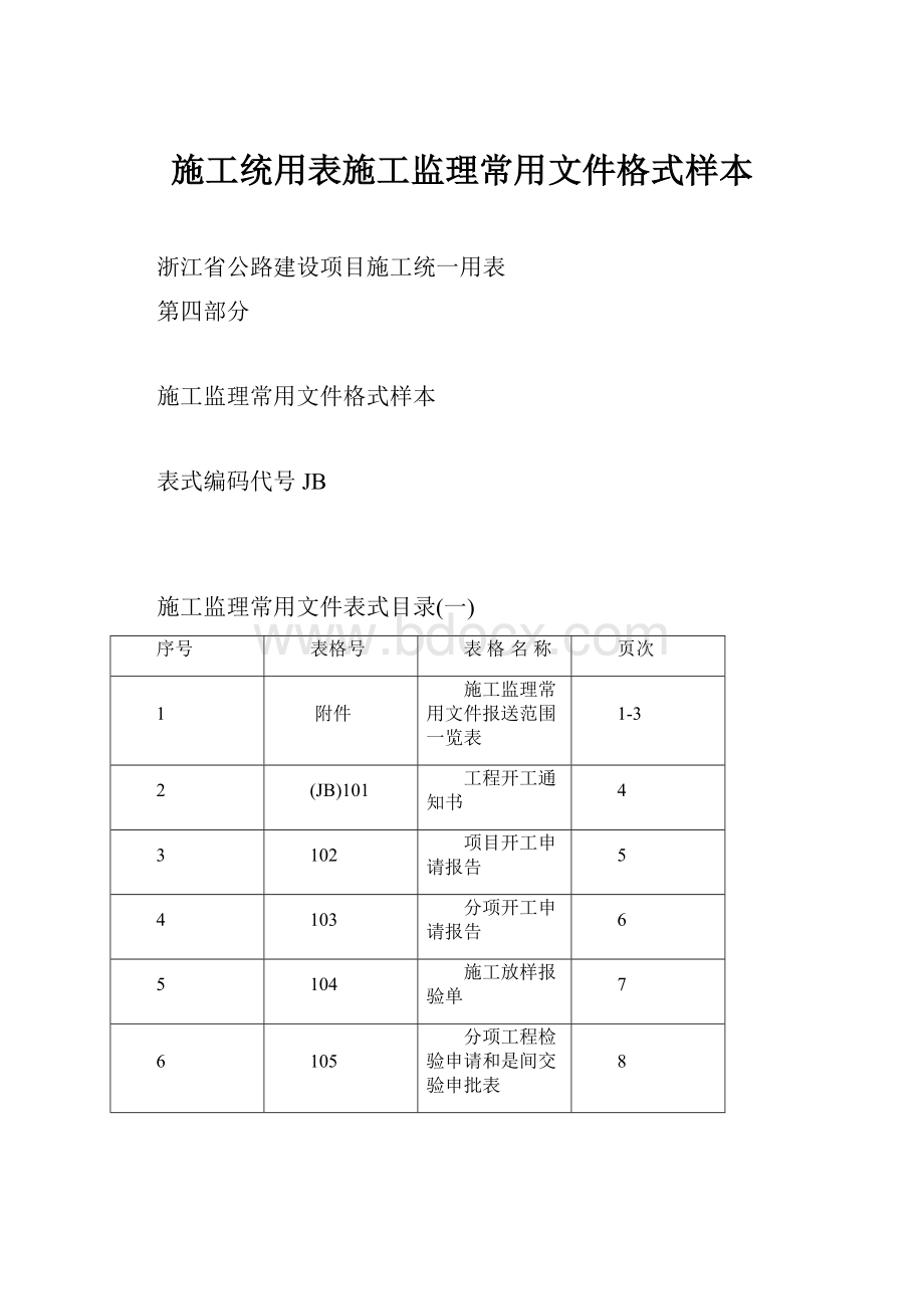 施工统用表施工监理常用文件格式样本Word文档下载推荐.docx_第1页