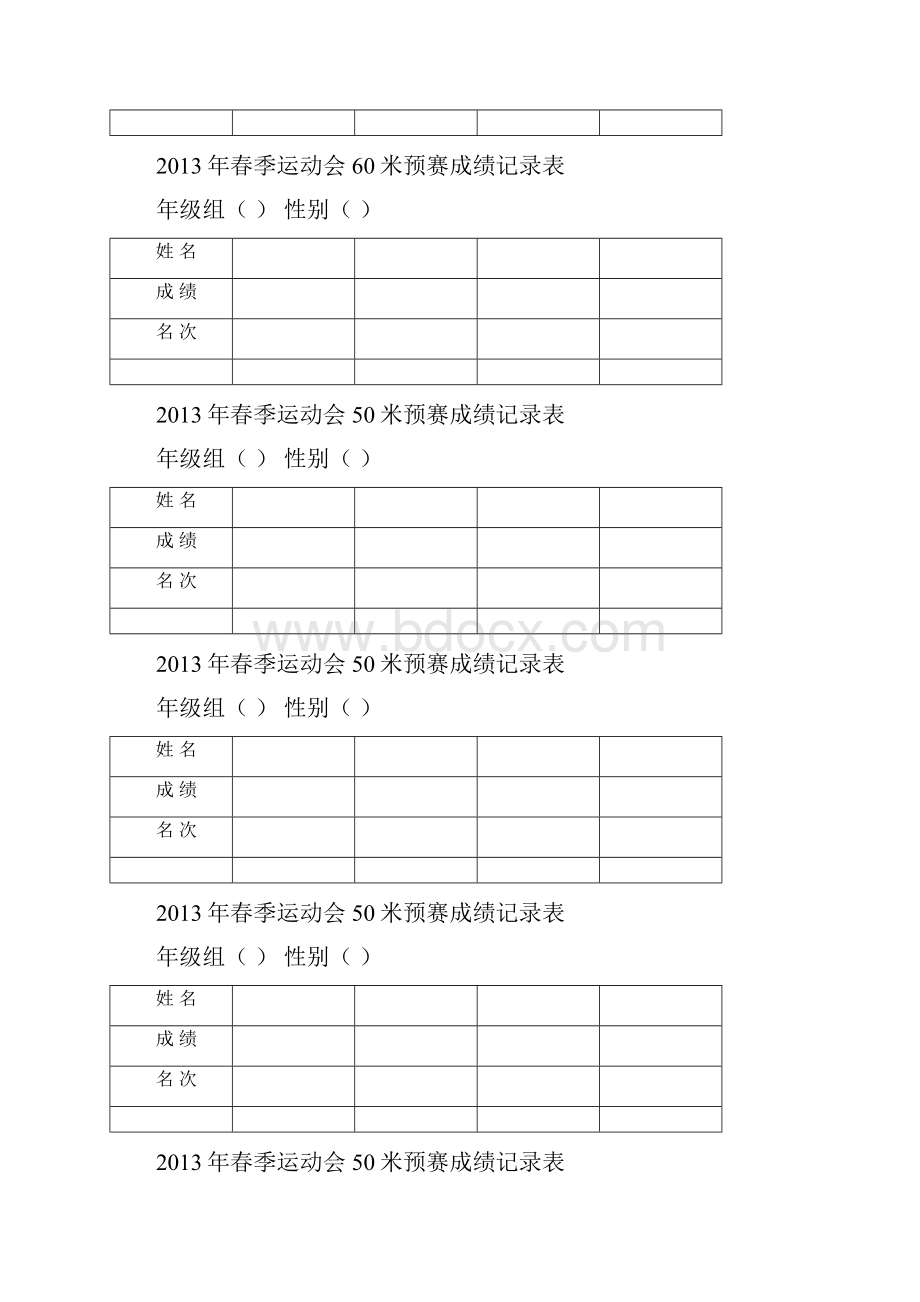 春季运动会预赛成绩记录表Word文件下载.docx_第2页