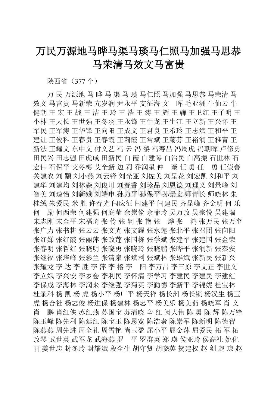 万民万源地马晔马渠马琰马仁照马加强马思恭马荣清马效文马富贵Word文档下载推荐.docx_第1页