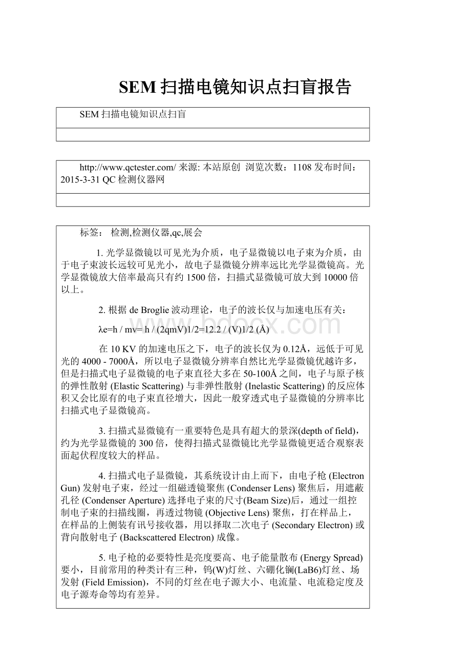 SEM扫描电镜知识点扫盲报告Word文档下载推荐.docx