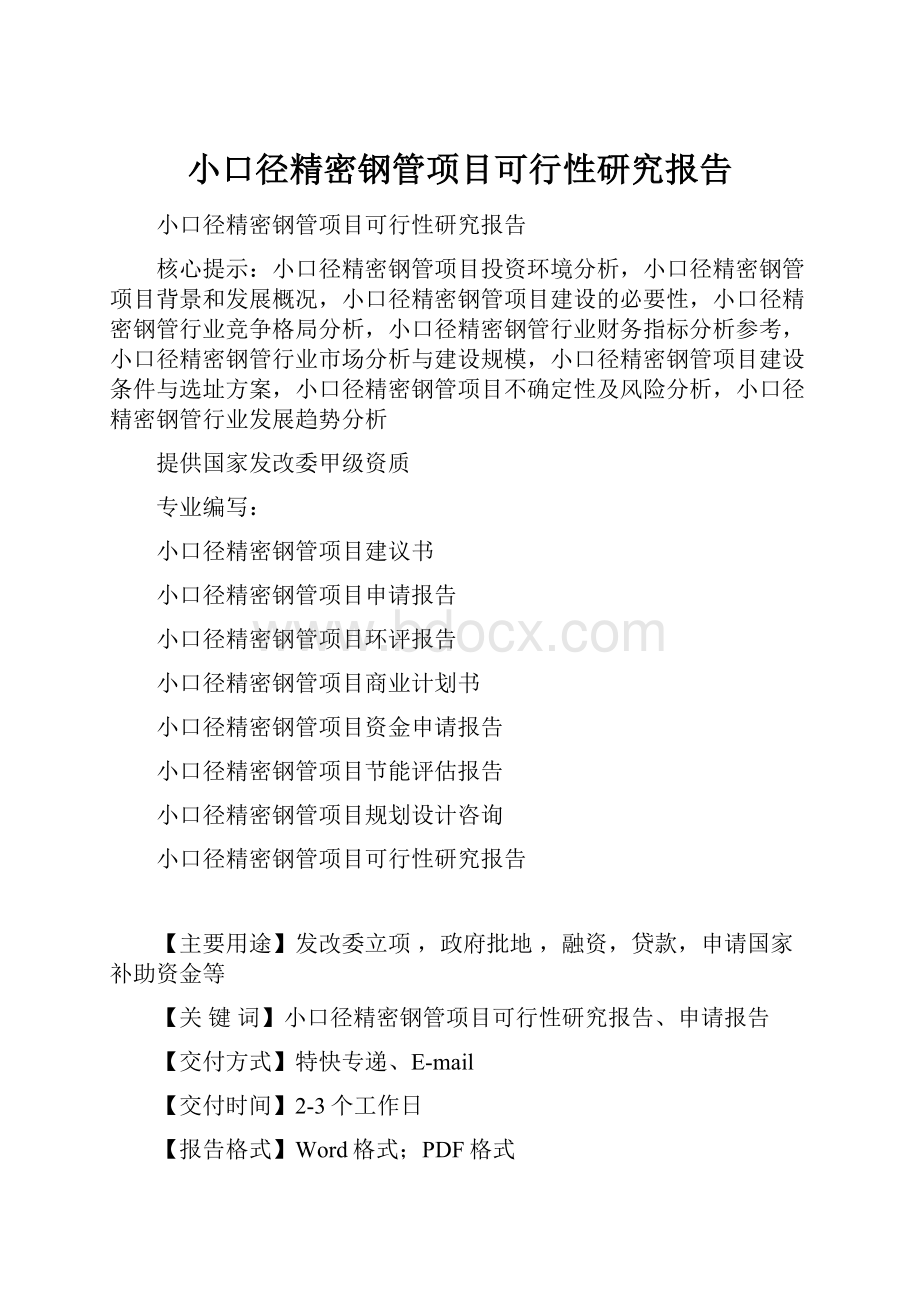 小口径精密钢管项目可行性研究报告Word文档格式.docx