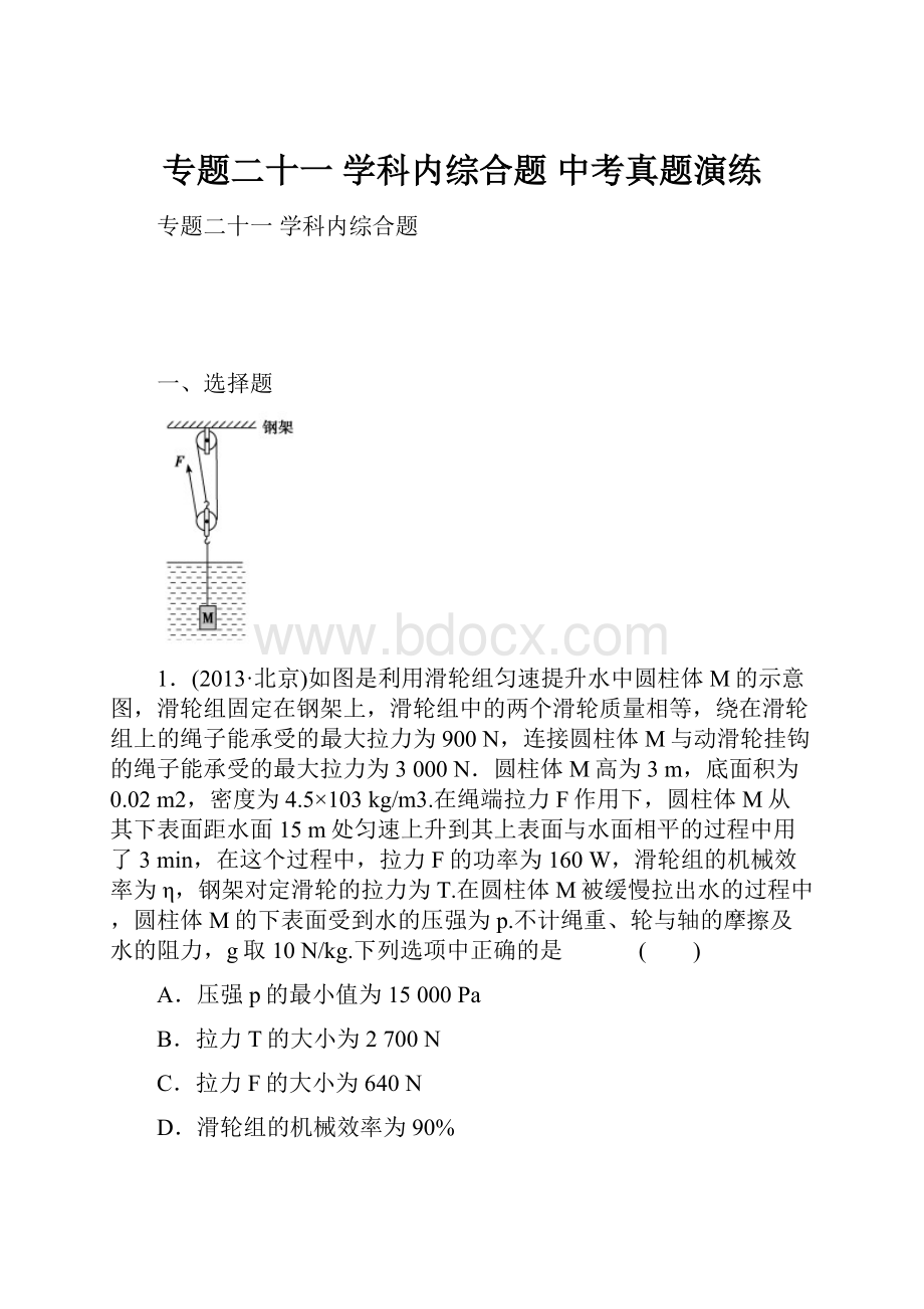 专题二十一 学科内综合题 中考真题演练.docx_第1页