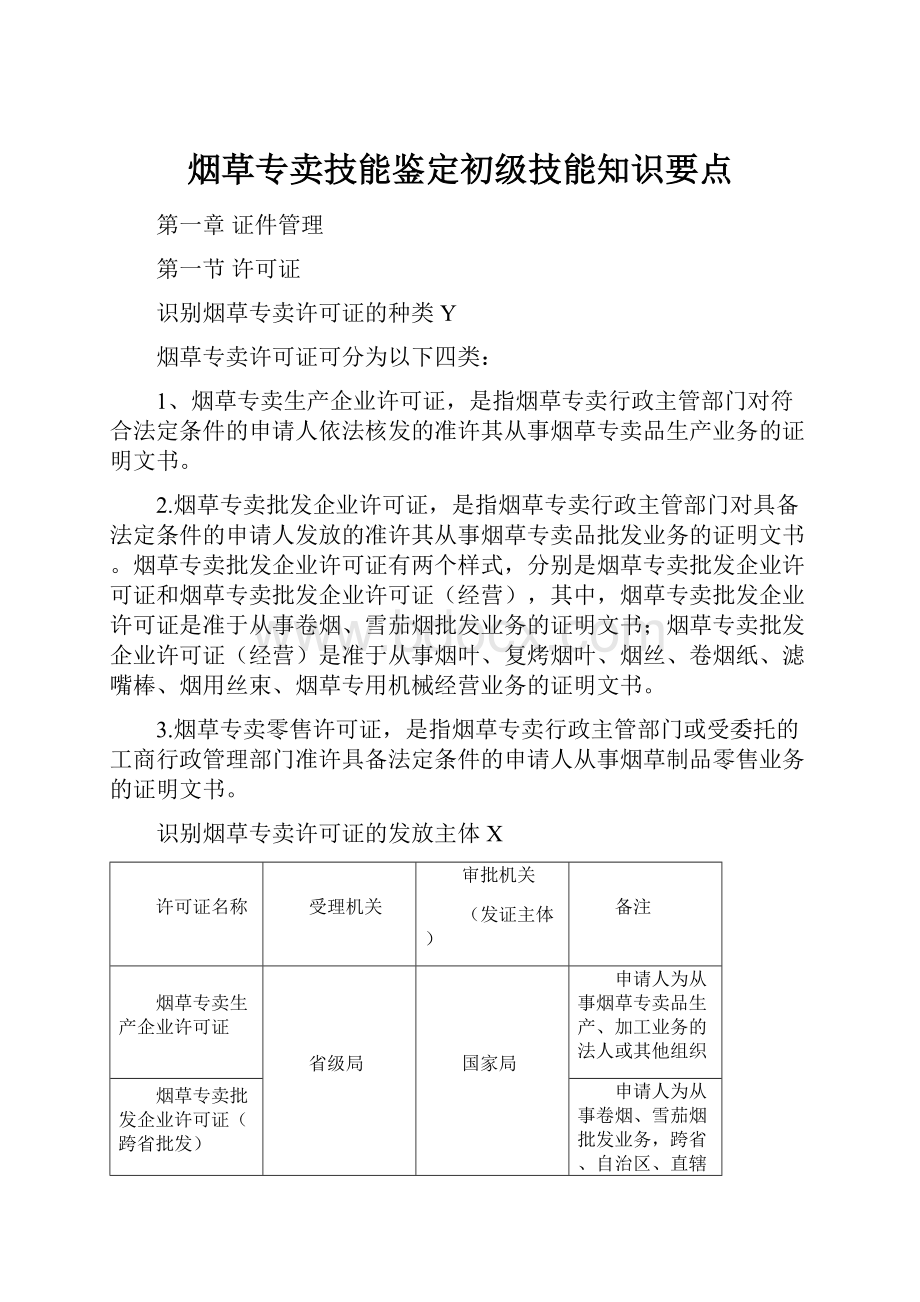 烟草专卖技能鉴定初级技能知识要点.docx_第1页