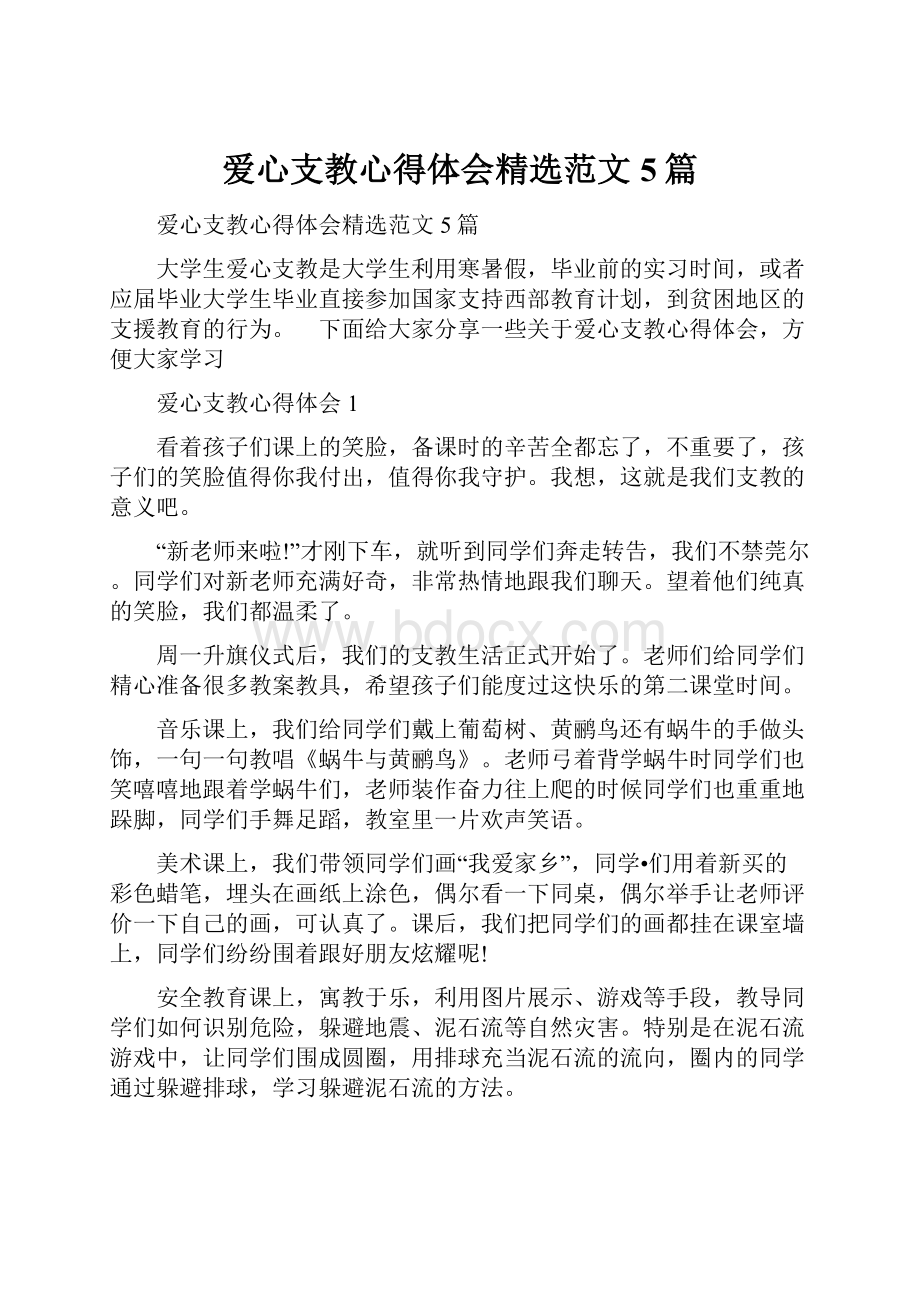 爱心支教心得体会精选范文5篇.docx