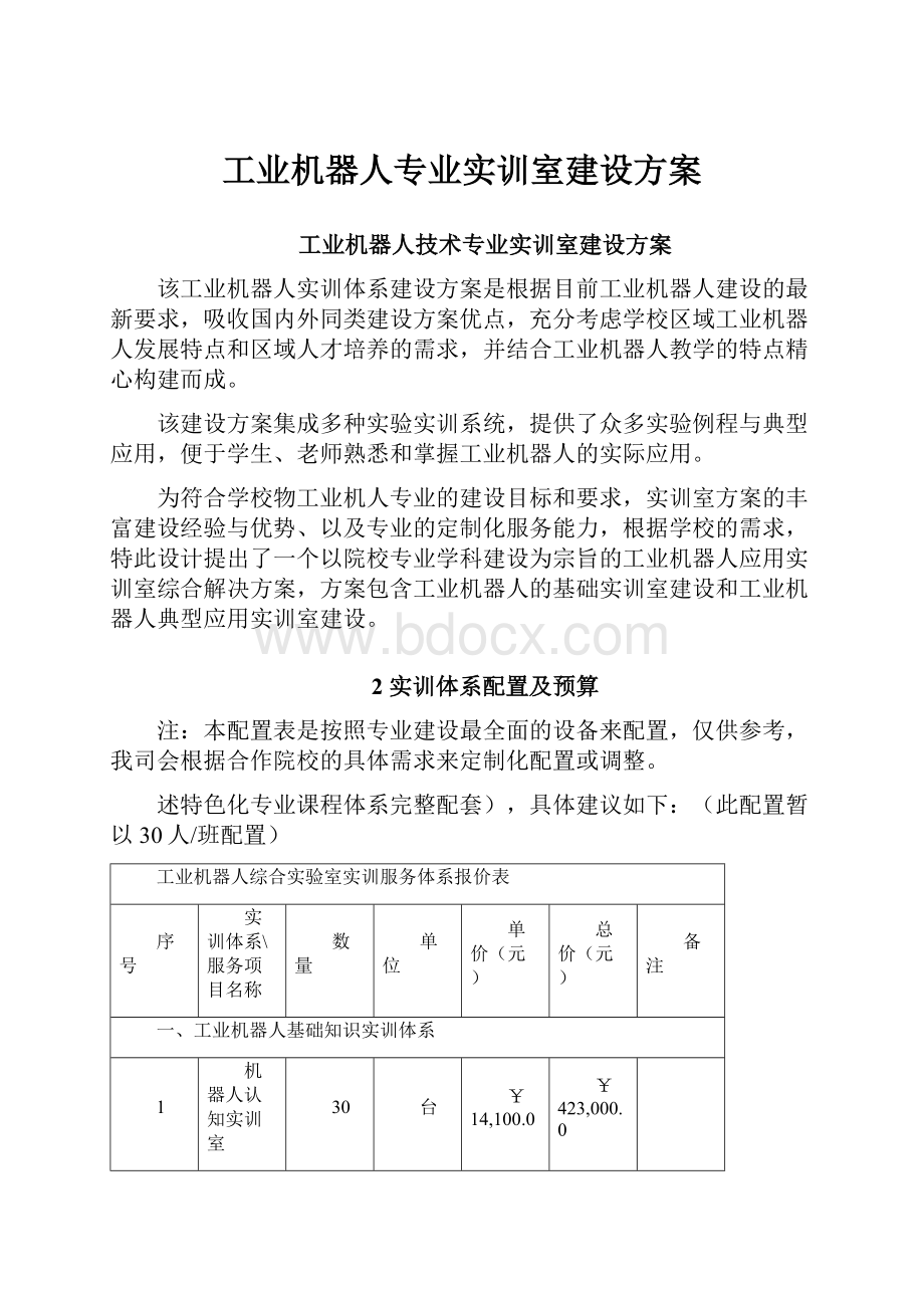 工业机器人专业实训室建设方案Word文件下载.docx